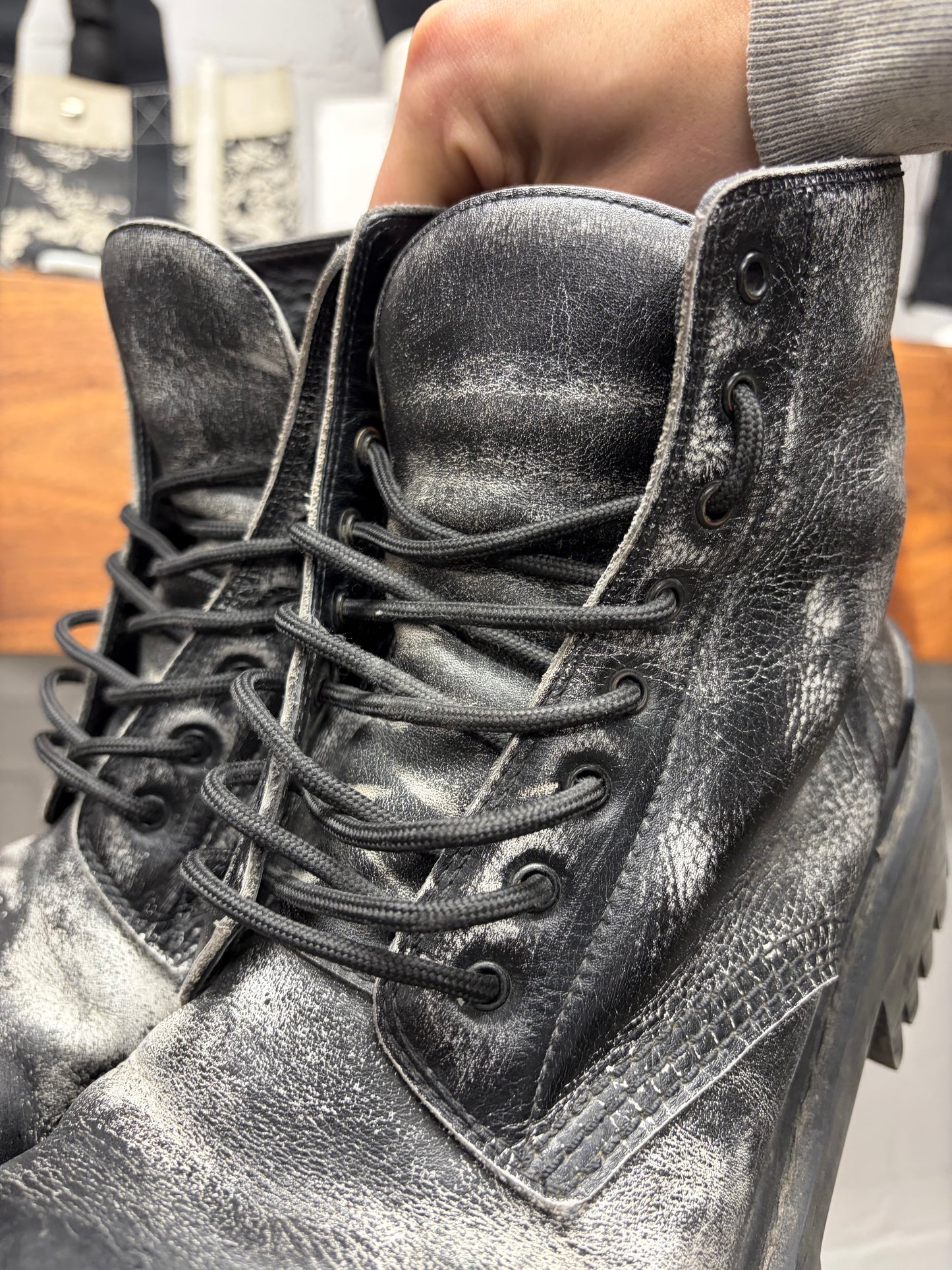 Balenciaga Distressed Black Leather ‘Strike’ Combat Boots