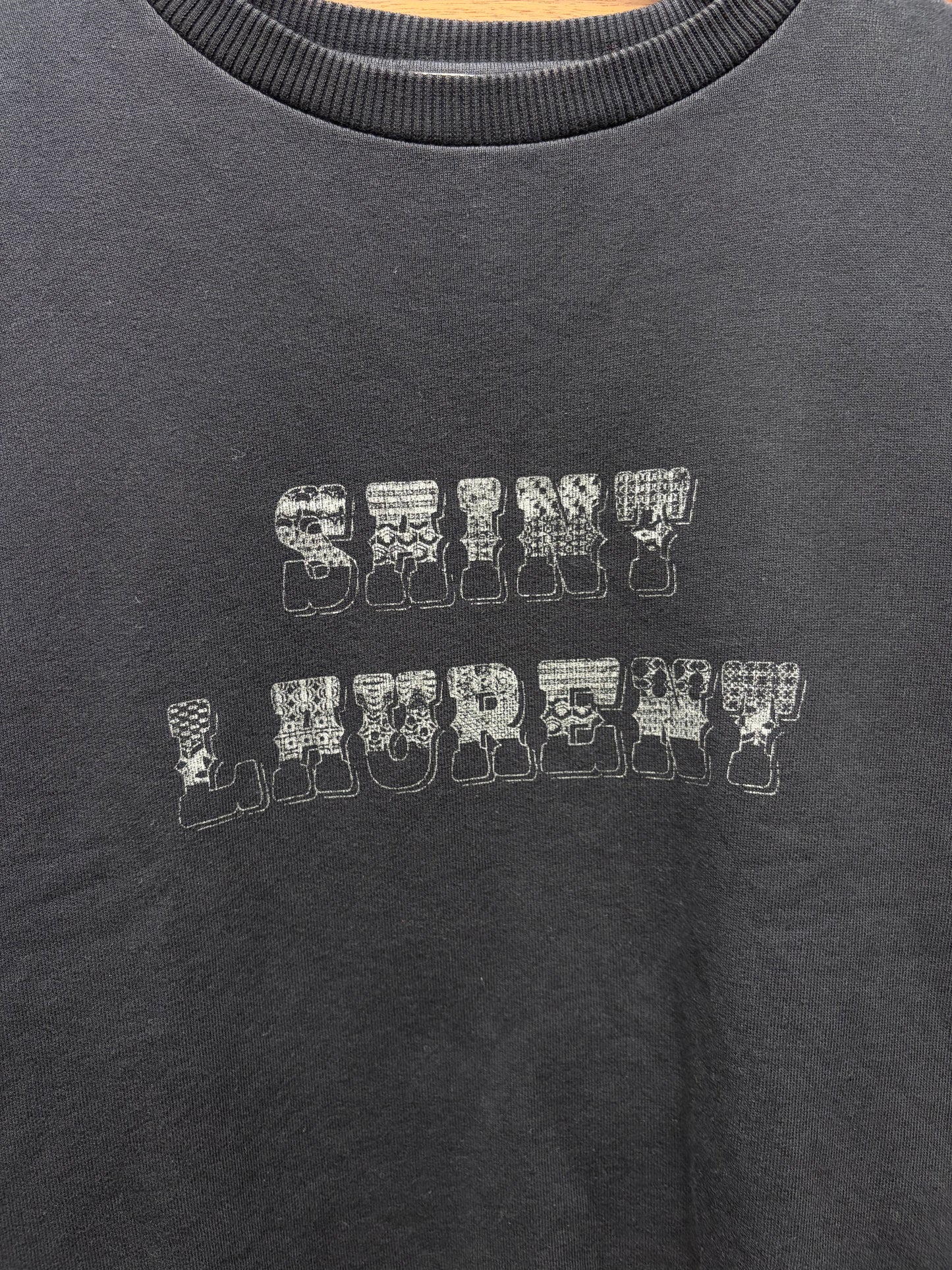 2018 Saint Laurent ‘Western Logo’ Black Crewneck Sweatshirt