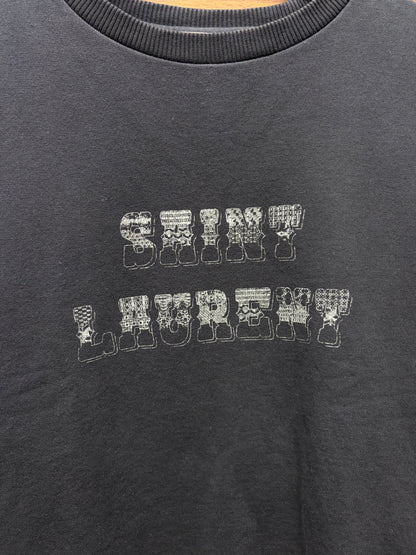 2018 Saint Laurent ‘Western Logo’ Black Crewneck Sweatshirt