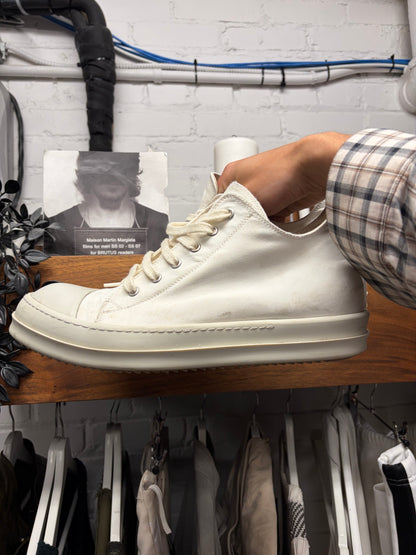 Rick Owens White Canvas Ramones Low Top Sneakers
