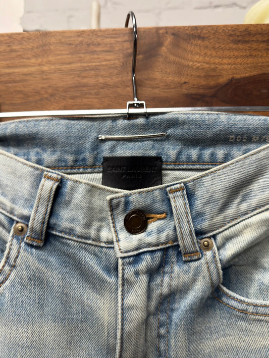 2021 Saint Laurent ‘D02’ Light Wash Distressed Skinny Jeans