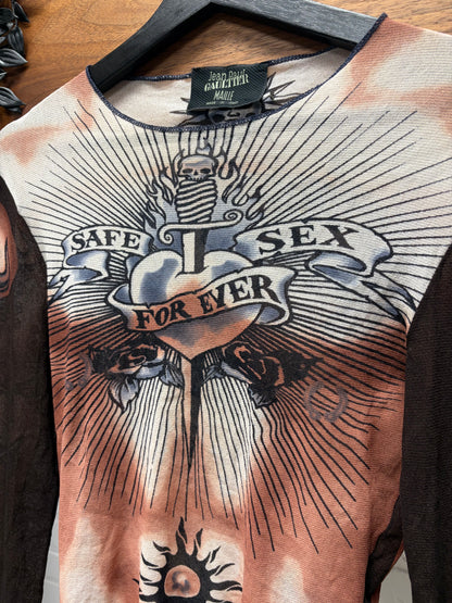 SS1996 Jean Paul Gaultier ‘Safe Sex Forever’ Mesh Long Sleeve Shirt