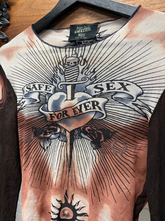 SS1996 Jean Paul Gaultier ‘Safe Sex Forever’ Mesh Long Sleeve Shirt