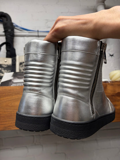 Gucci Silver Leather ‘Nappa Silk’ Zip High Top Sneakers
