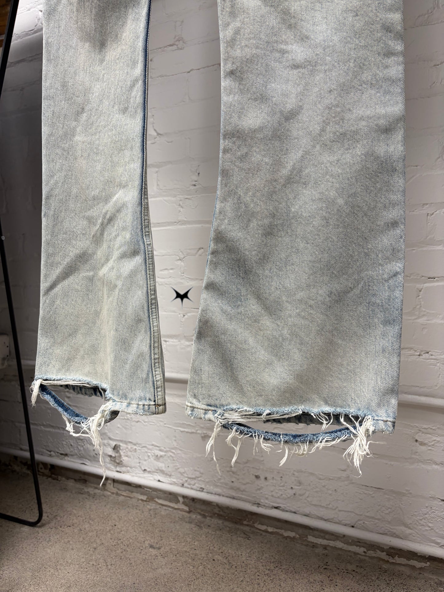 2023 Balenciaga ‘Dirt Wash’ Light Blue Flared Leg ‘Heelbite’ Denim