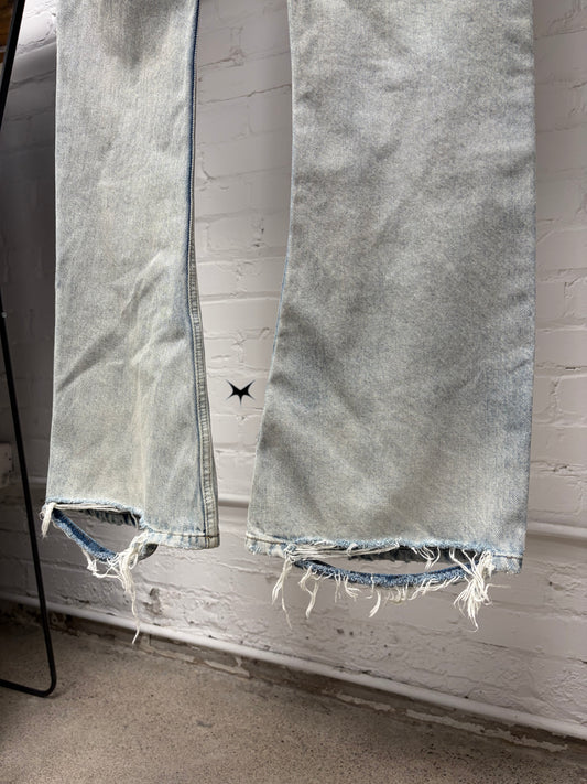 2023 Balenciaga ‘Dirt Wash’ Light Blue Flared Leg ‘Heelbite’ Denim