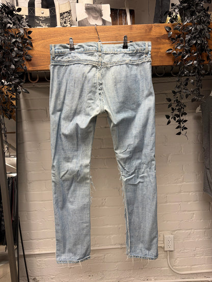 2012 Maison Margiela x H&M ‘Inside Out’ Raw Outseam Light Wash Blue Skinny Jeans