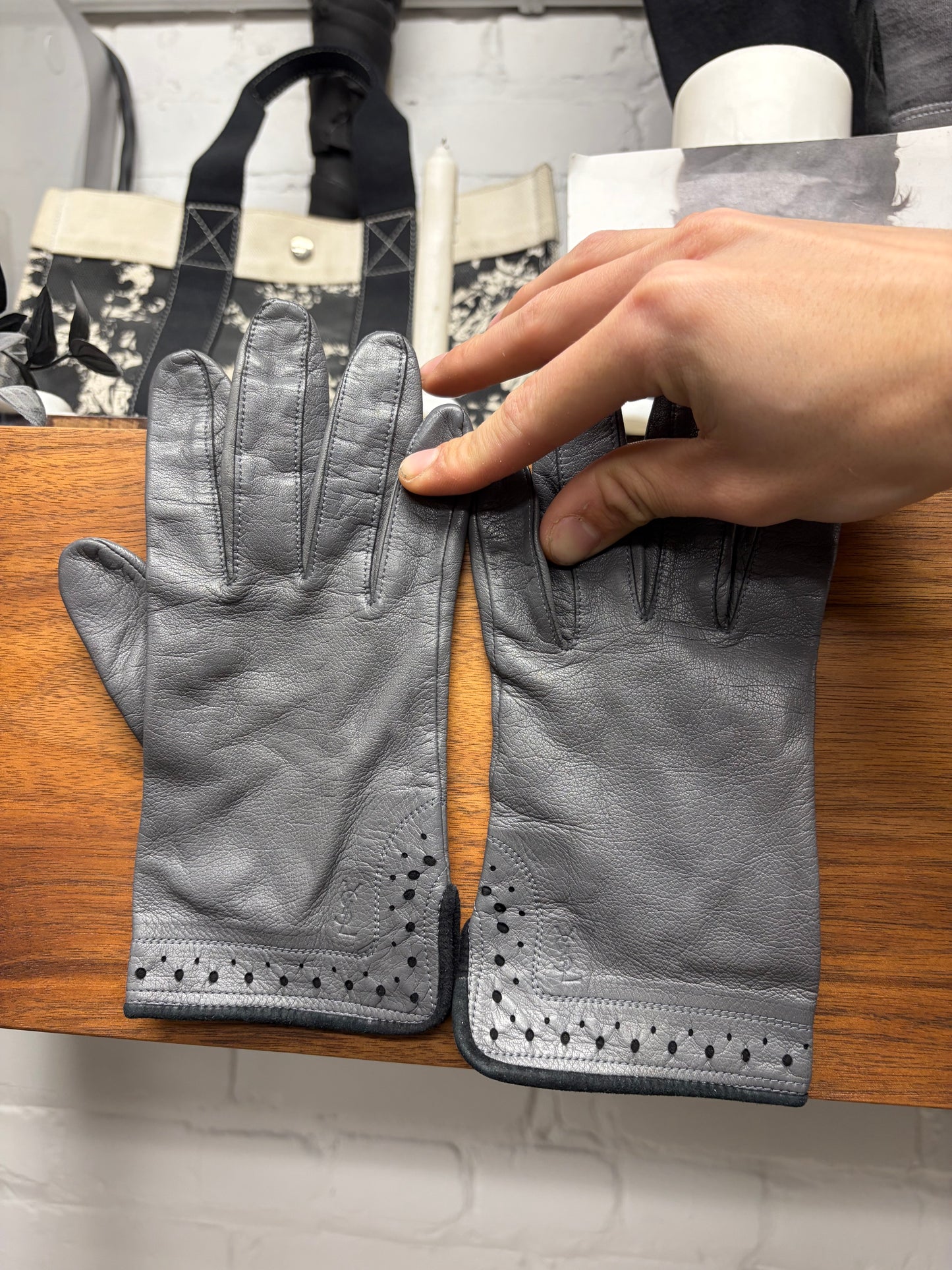 Vintage Yves Saint Laurent ‘Laser Perforated’ Leather Gloves