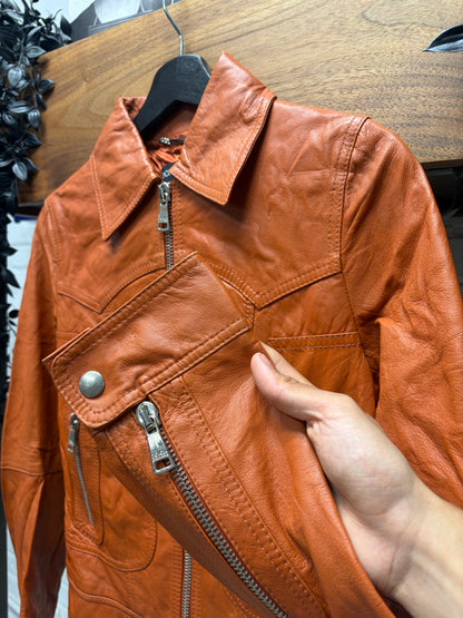 Dolce & Gabbana Orange Lambskin Leather Jacket