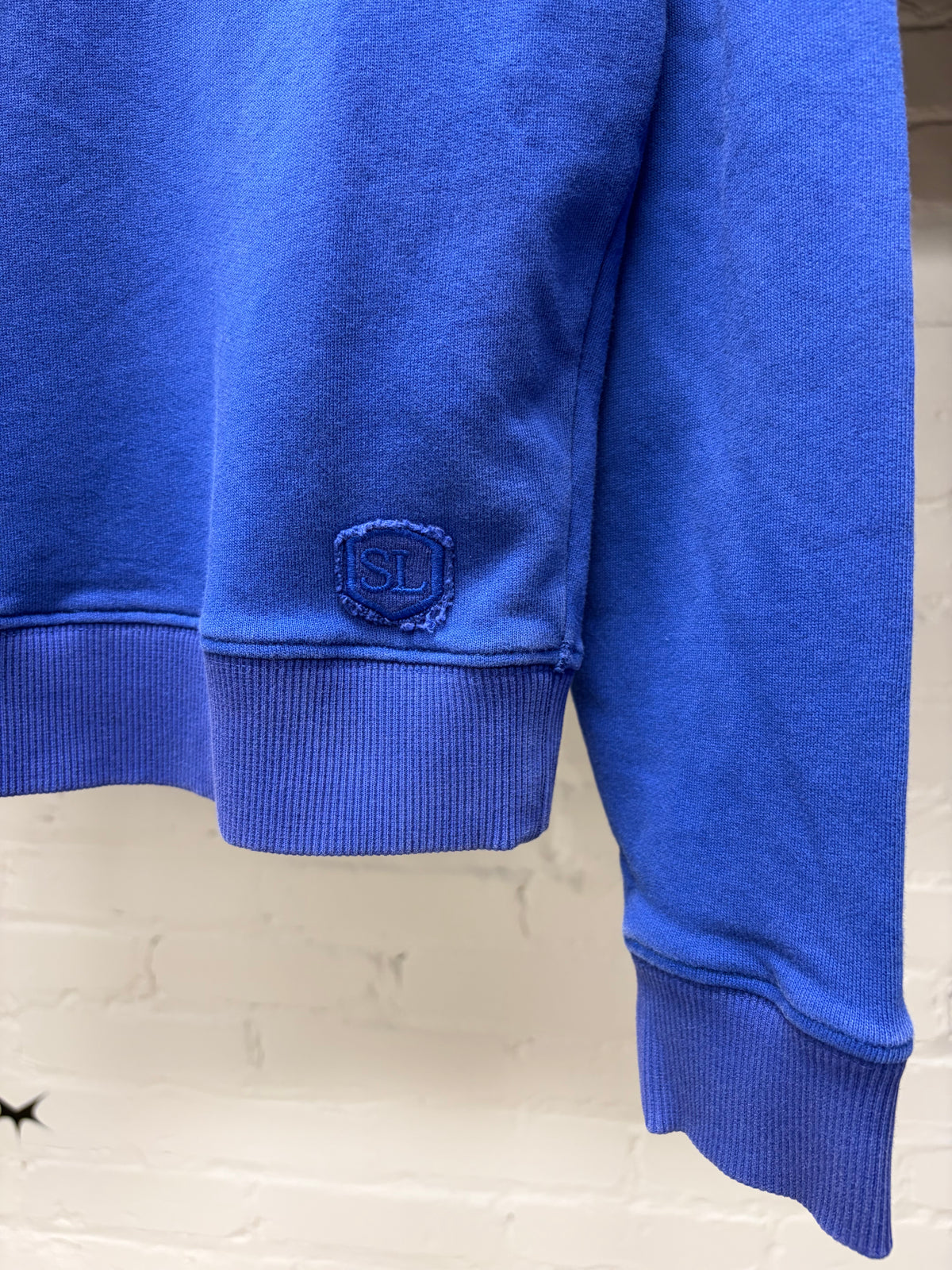 2017 Saint Laurent ‘SL’ Embroidered Crest Logo Blue/Black Pullover Hoodie