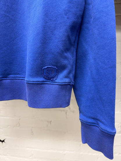 2017 Saint Laurent ‘SL’ Embroidered Crest Logo Blue/Black Pullover Hoodie