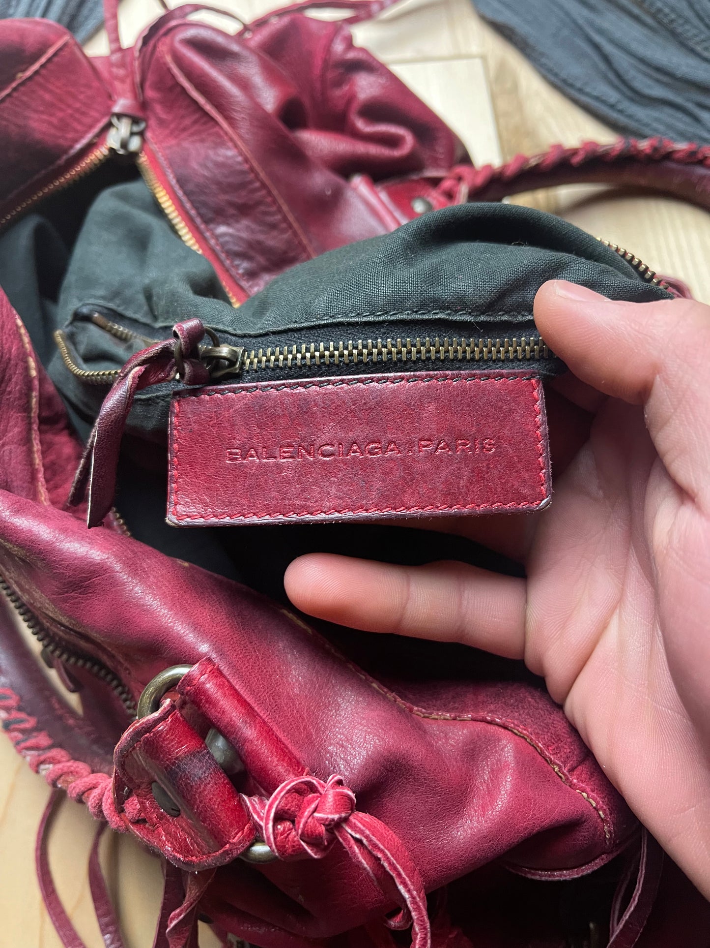 Balenciaga Oxblood Red Leather Crossbody/Top Handle City Bag