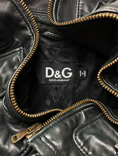 2000’s Lambskin Leather Dolce & Gabbana Six Pocket Leather Zip-Up Jacket
