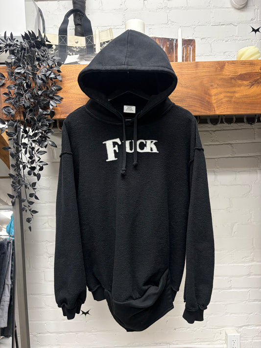 AW2019 Vetements ‘Fuck’ Inside Out Heavy Cotton Black Pullover Hoodie