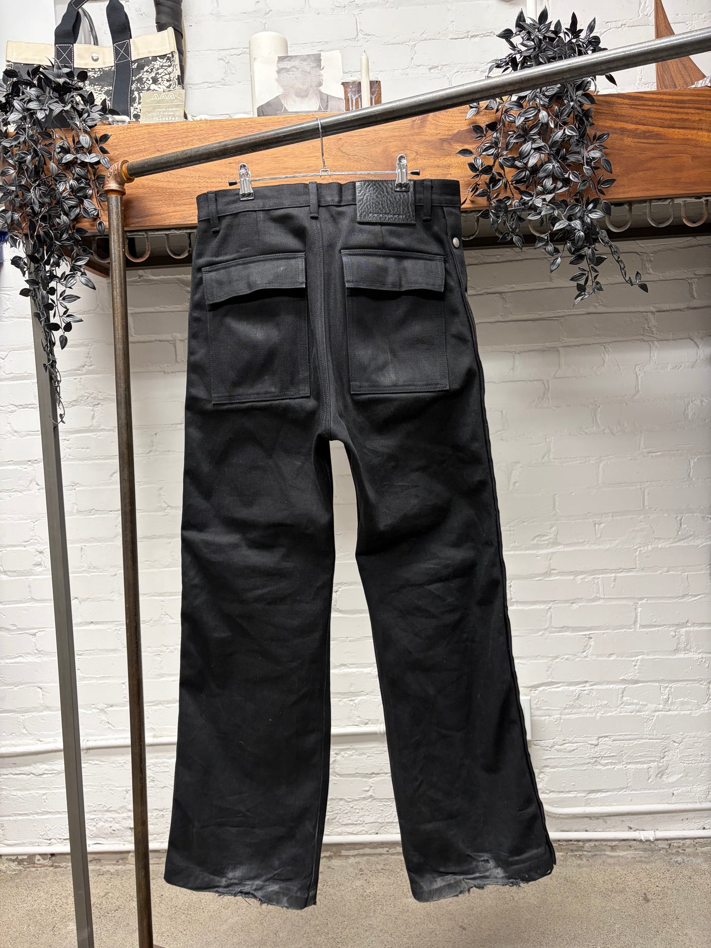Rick Owens 16oz Japanese Denim ‘Pusher’ Button Snap Black Selvedge Bootcut Jeans