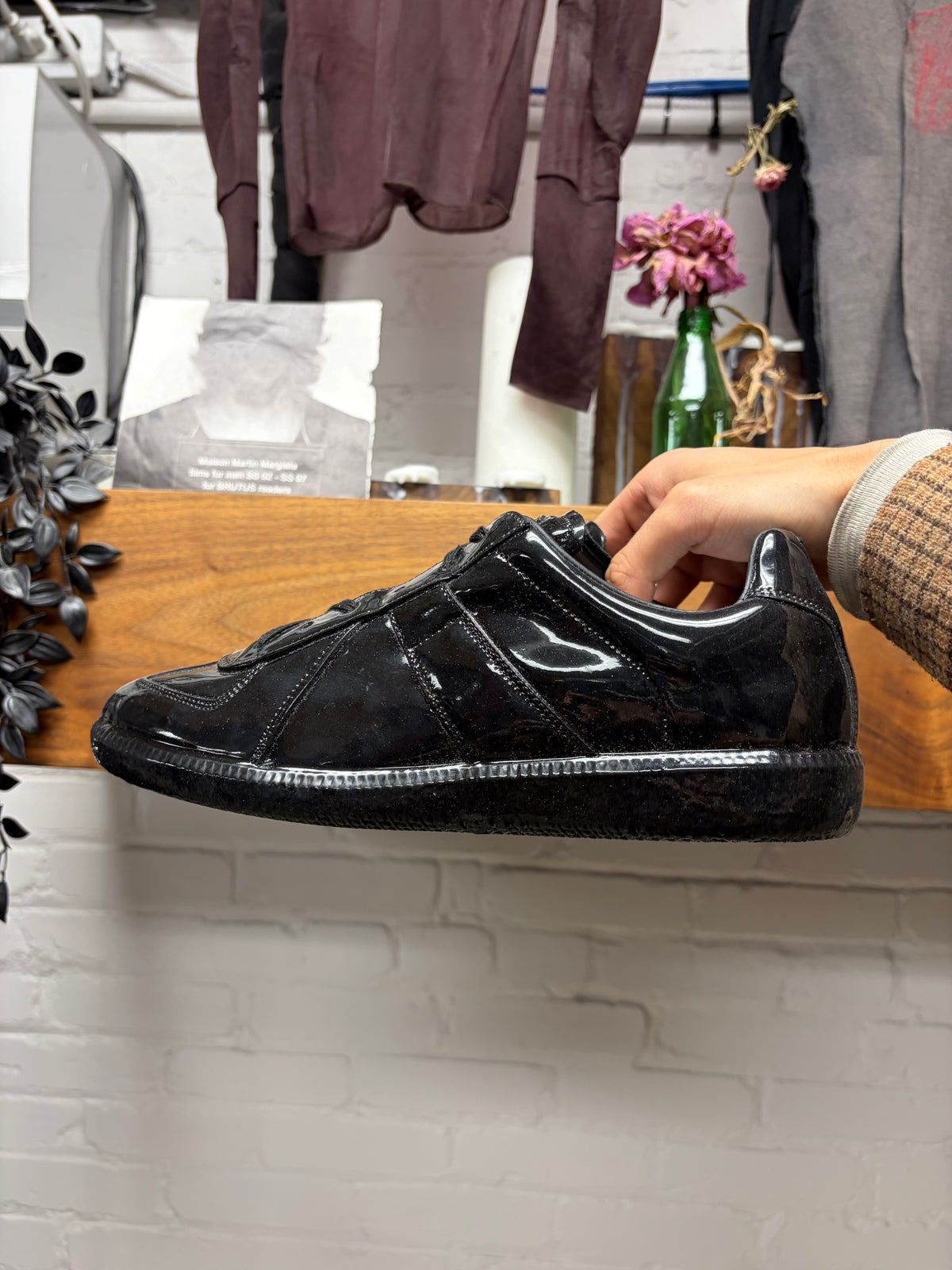 Maison Margiela ‘G.A.T.’ Black Glossy Patent Leather Low Top Sneakers