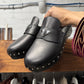 Prada Leather Studded Wood Sole Clogs
