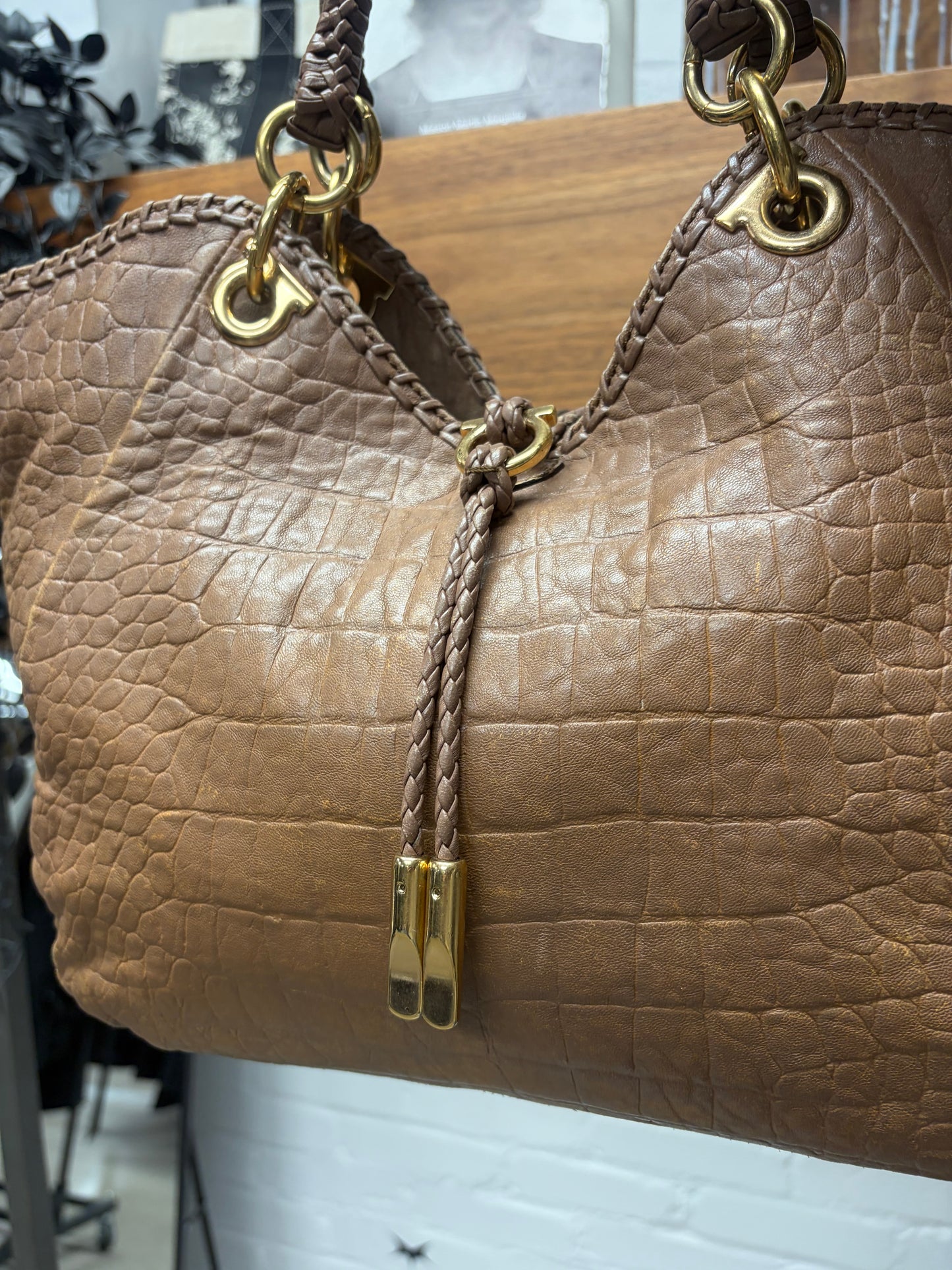 Ferragamo ‘Ganchini’ Woven Leather Shoulder Bag