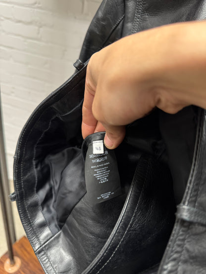 AW2016 Balenciaga Cropped Black Calfskin Leather Biker Jacket