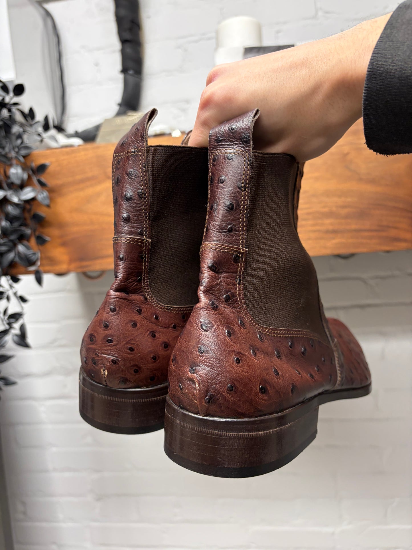 Vintage Versace ‘Ostrich Leather’ Brown Pointed Toe Boots