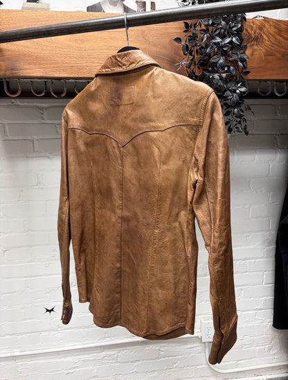 2000s Dolce & Gabbana Lambskin Leather ‘Western’ Button Snap Shirt