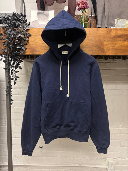 2023 Saint Laurent ‘YSL’ Navy Blue Embroidered Logo Hoodie