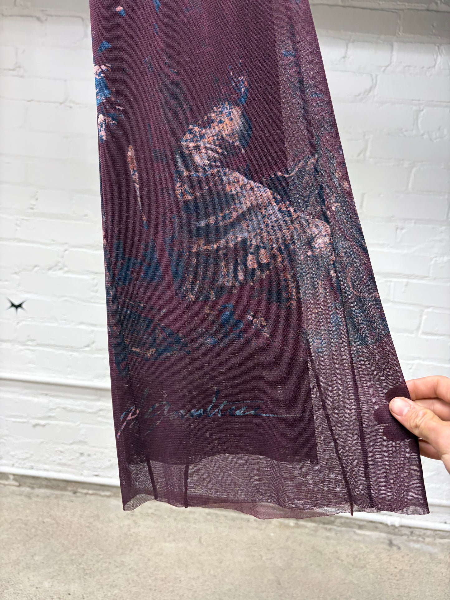 Vintage Jean Paul Gaultier Layered Mesh ‘Plum’ Flared Cut Pants