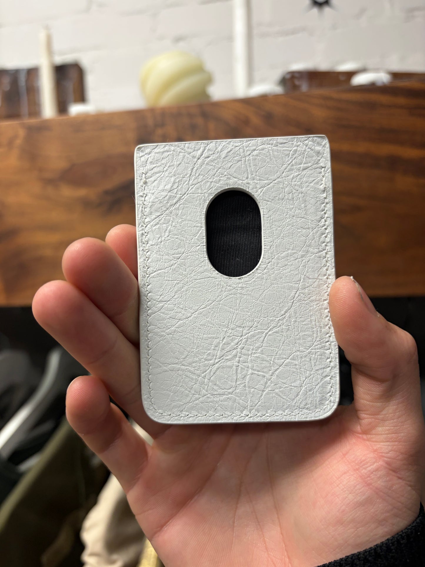 Balenciaga ‘Metal Logo’ White Leather Mini Cardholder