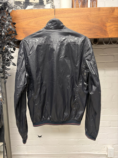 Gucci Waxed Black Vinyl Drivers Jacket with Striped Ribbing