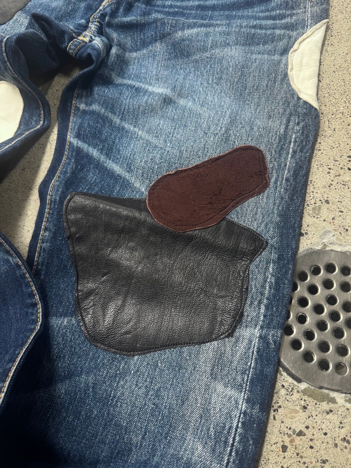 Yohji Yamamoto x Spotted Horse Leather Patch Repaired Blue Jeans