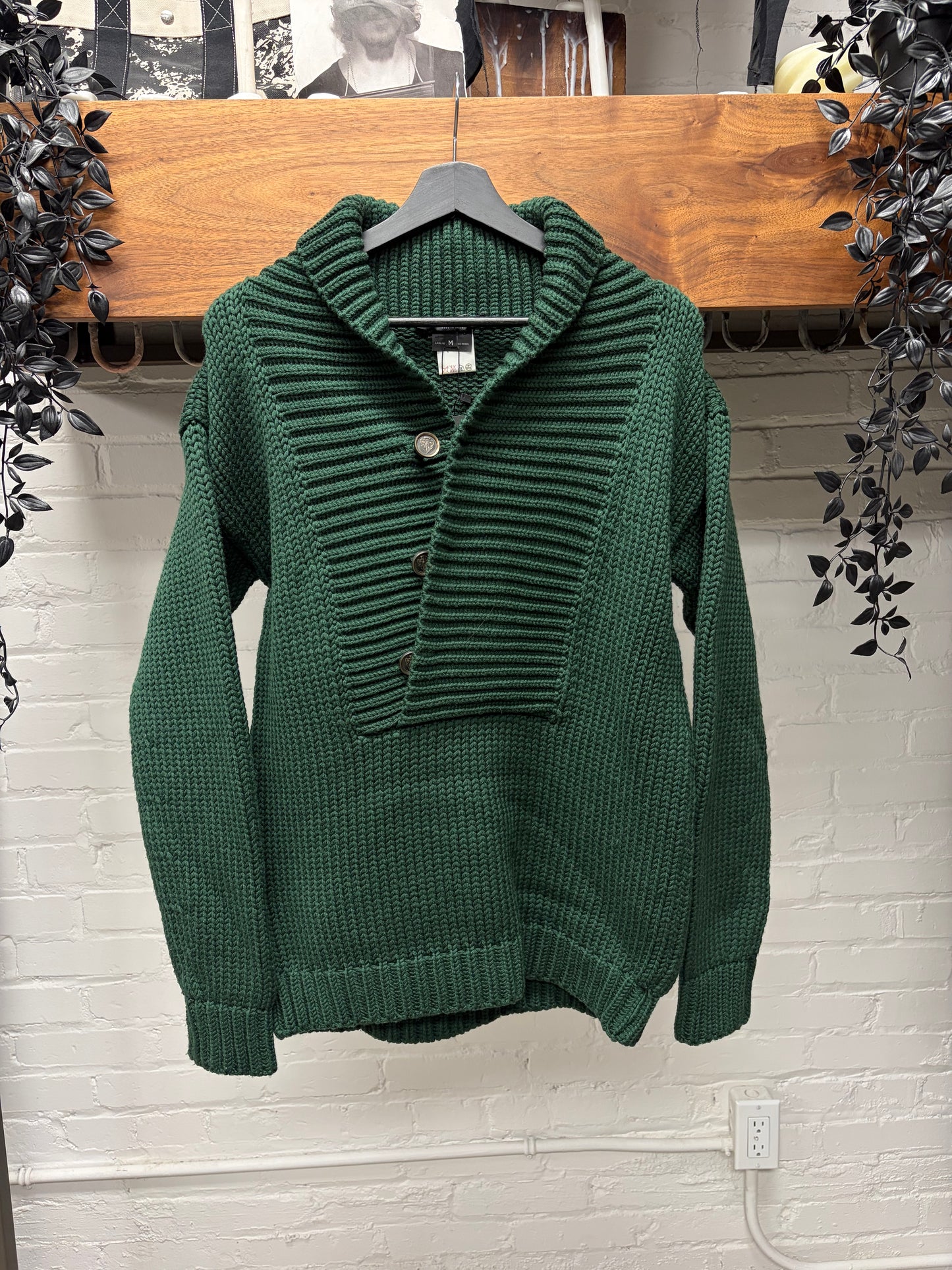 2000s Gucci by Frida Giannini Military Inspired Ribbed Shawl Knit Sweater
