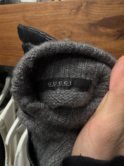 Gucci Black Lambskin Leather ‘Driving Gloves’ with Ribbed Wool Cuffs