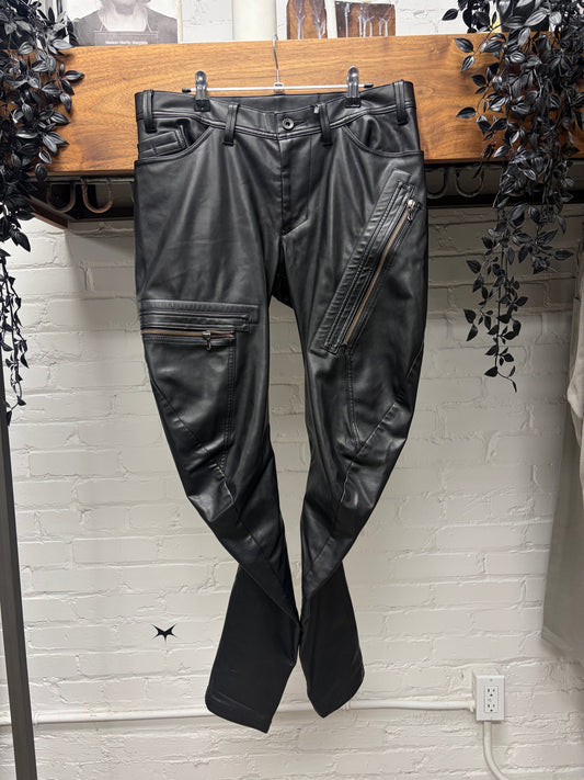 SS2023 Julius Synthetic Leather J-Cut Black Pants