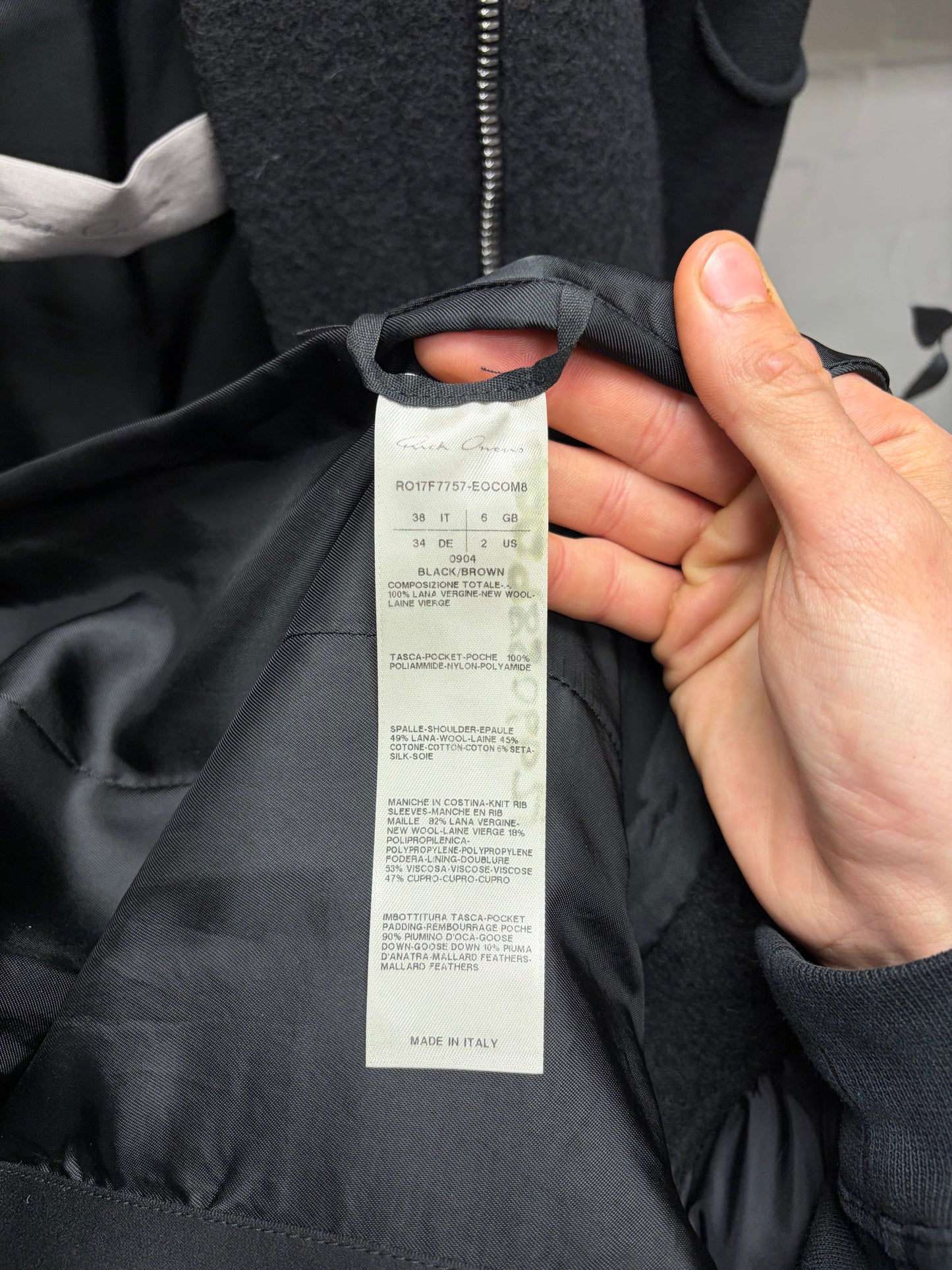 AW2017 Rick Owens ‘Glitter’ Black Runway Asymmetric Wool/Down Filled Jacket