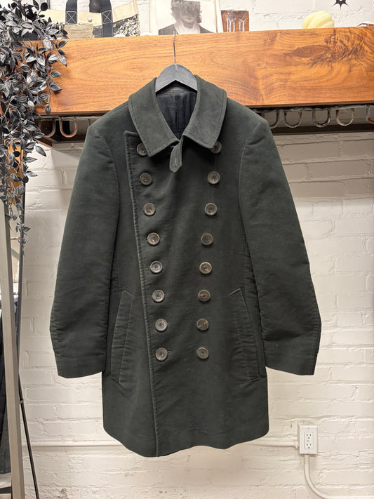 Vintage Gucci Black Moleskin Genuine Horn Button Double Breasted Full Length Coat