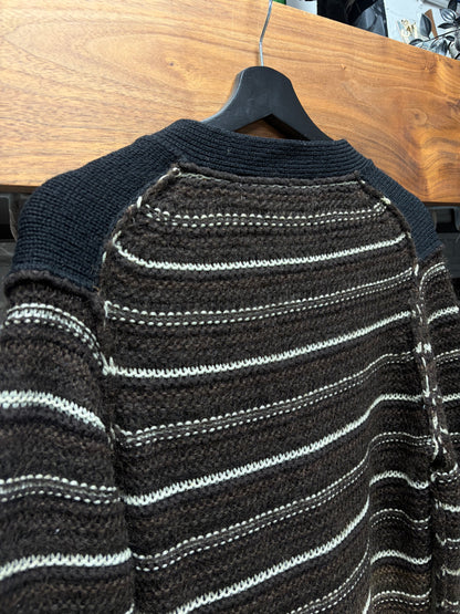 AW2011 Comme Des Garçons Homme Plus Black Knit Cardigan with Stripe Patterned Wool Sleeves