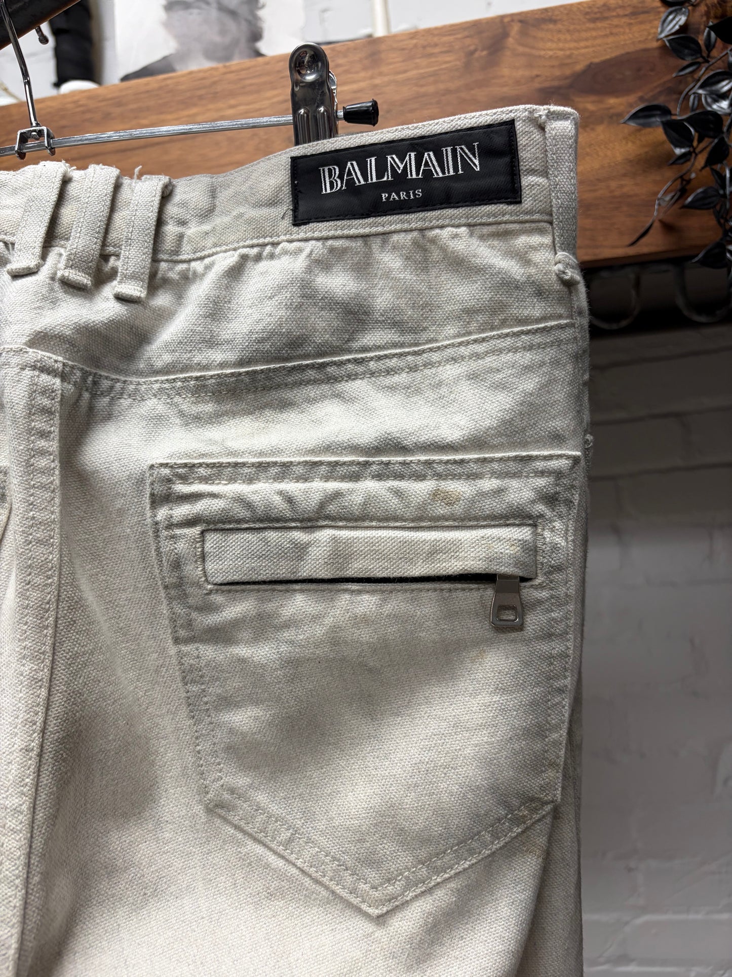 Balmain ‘Smoke Washed White’ Skinny Biker Denim