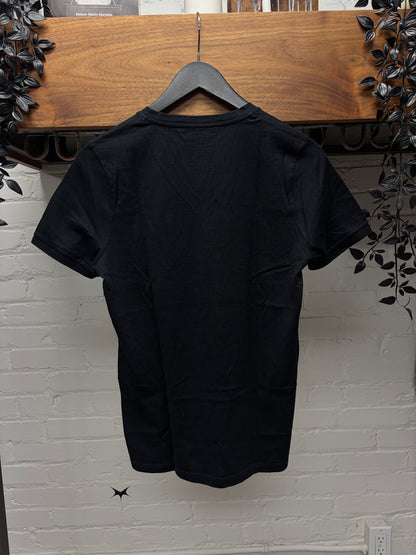 2000s Gucci ‘Striped Logo’ V-Neck Black Cotton T-Shirt