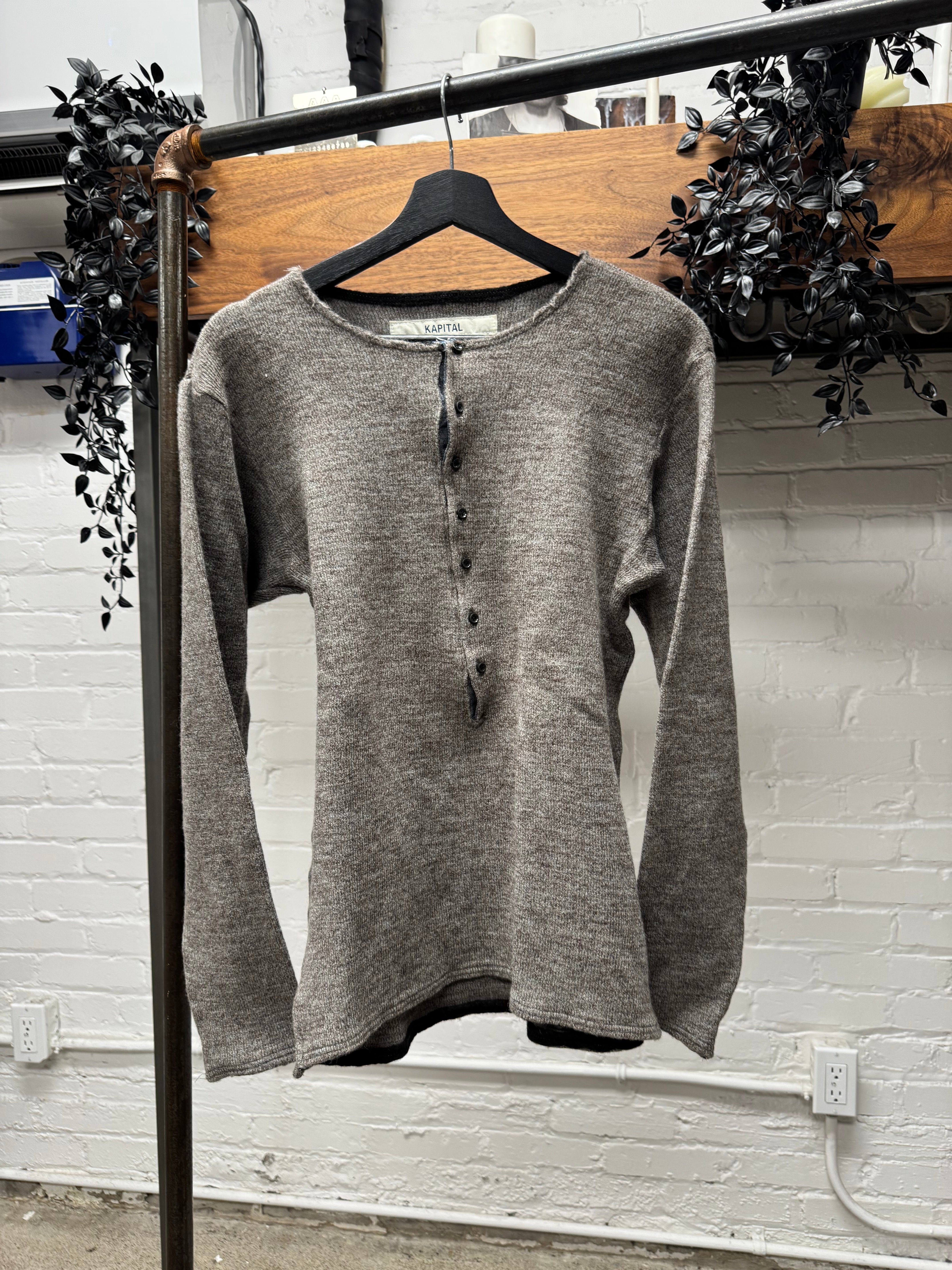 Kapital Speckled Brown Wool 'Henley' Long Sleeve Shirt – Alex