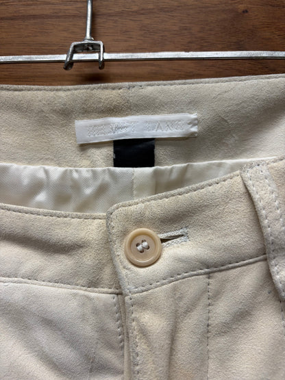 AW2002 Helmut Lang Cream Suede ‘Corset Bondage’ Slim/Straight Leg Leather Pants