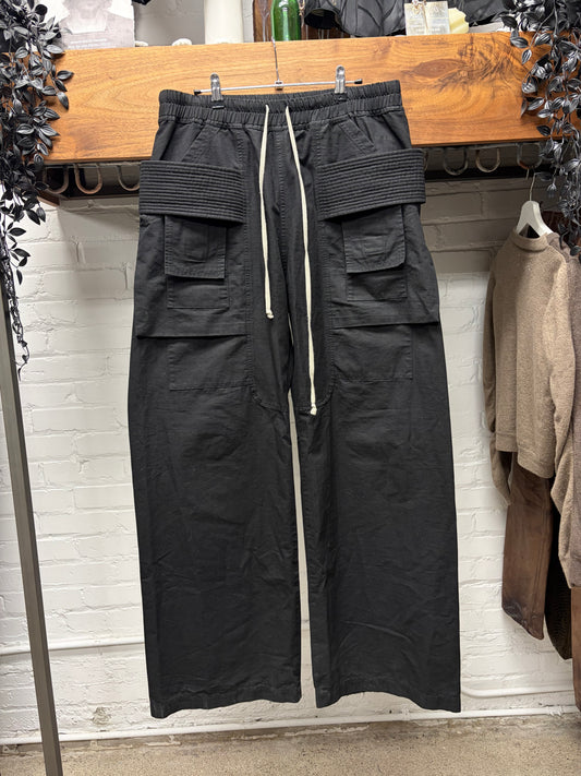 Rick Owens Creatch Wide Leg Black Drawstring Cargo Pants