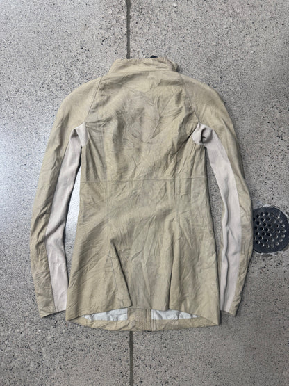 2000s Rick Owens ‘Pearl’ Lambskin Leather High Neck Zip-Up Jacket