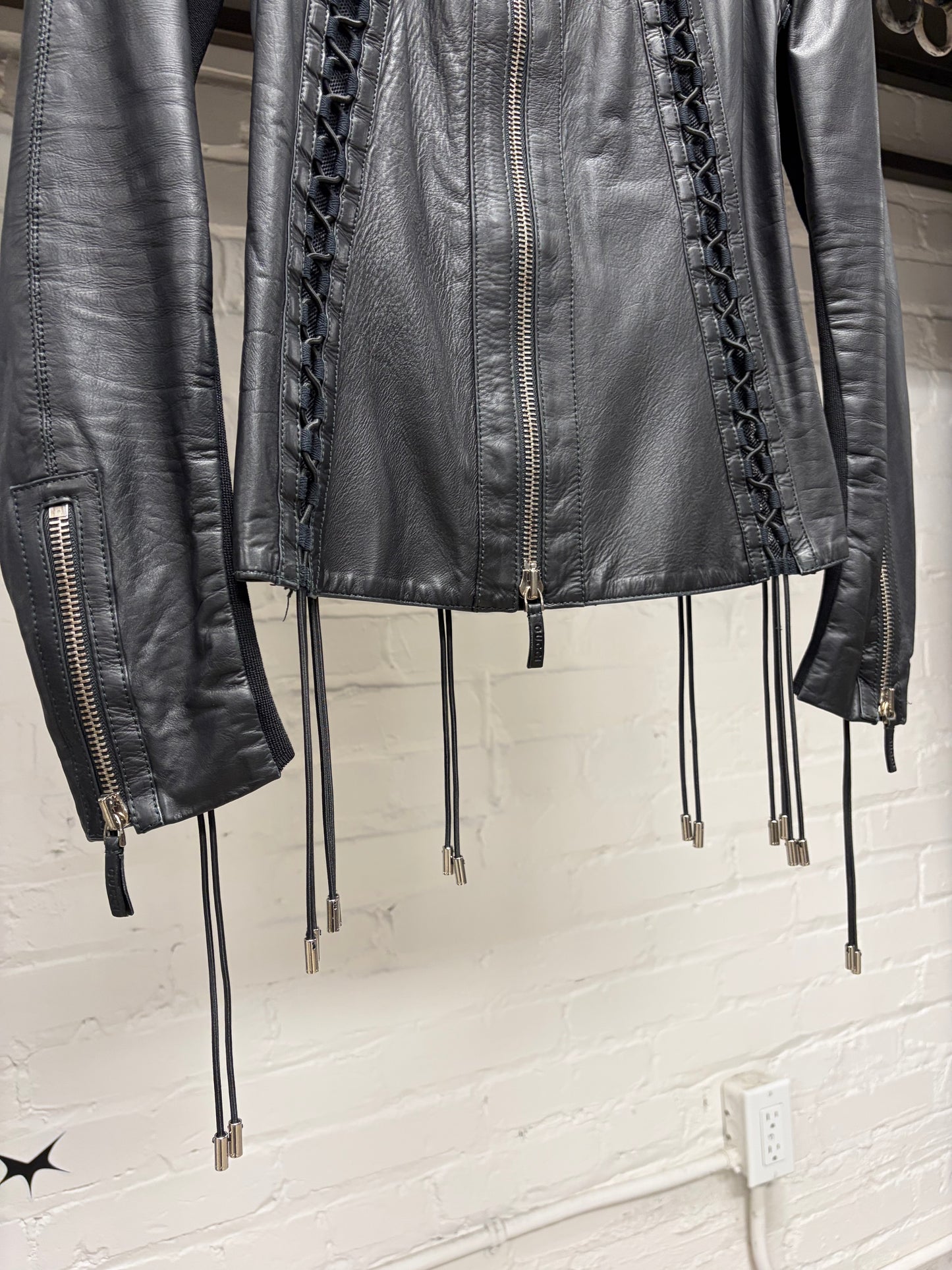 SS2010 Gucci by Frida Giannini Black Lambskin Leather ‘Corset Bondage’ Motorcycle Jacket