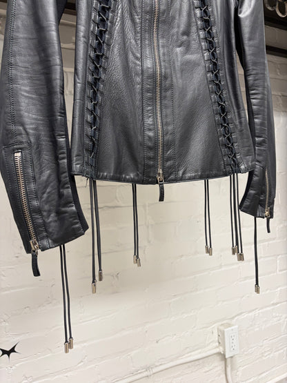 SS2010 Gucci by Frida Giannini Black Lambskin Leather ‘Corset Bondage’ Motorcycle Jacket
