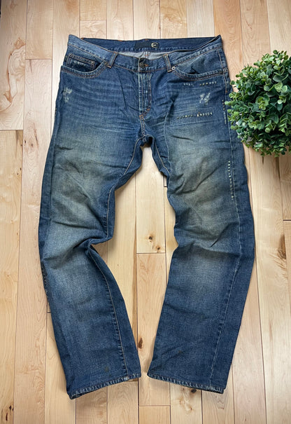Roberto Cavalli Dirt Washed Blue Bootcut Logo Denim