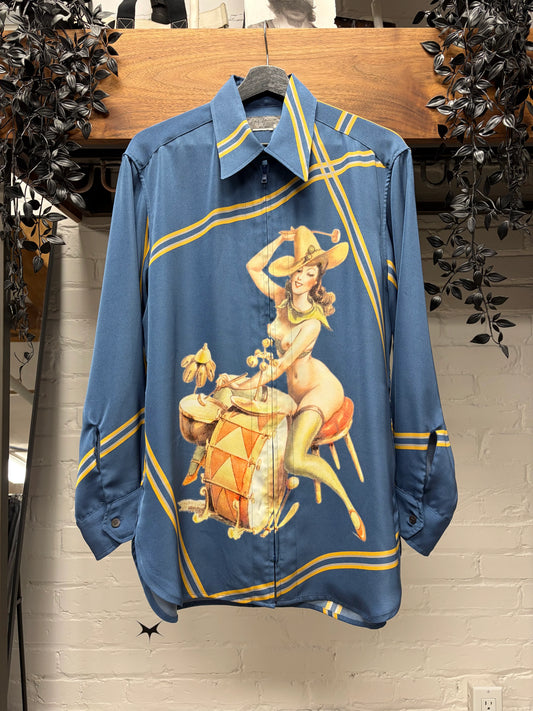 AW2001 Yohji Yamamoto Pour Homme ‘Pin-Up Girl’ Concertina Zip-Up Collared Shirt