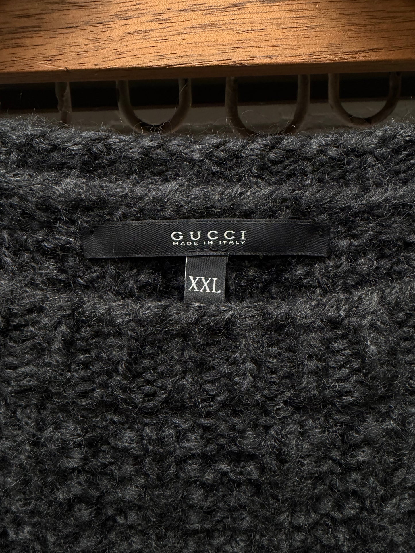 2000s Gucci Black Heavyweight Wool Knit Sweater with Shoulder Zipper