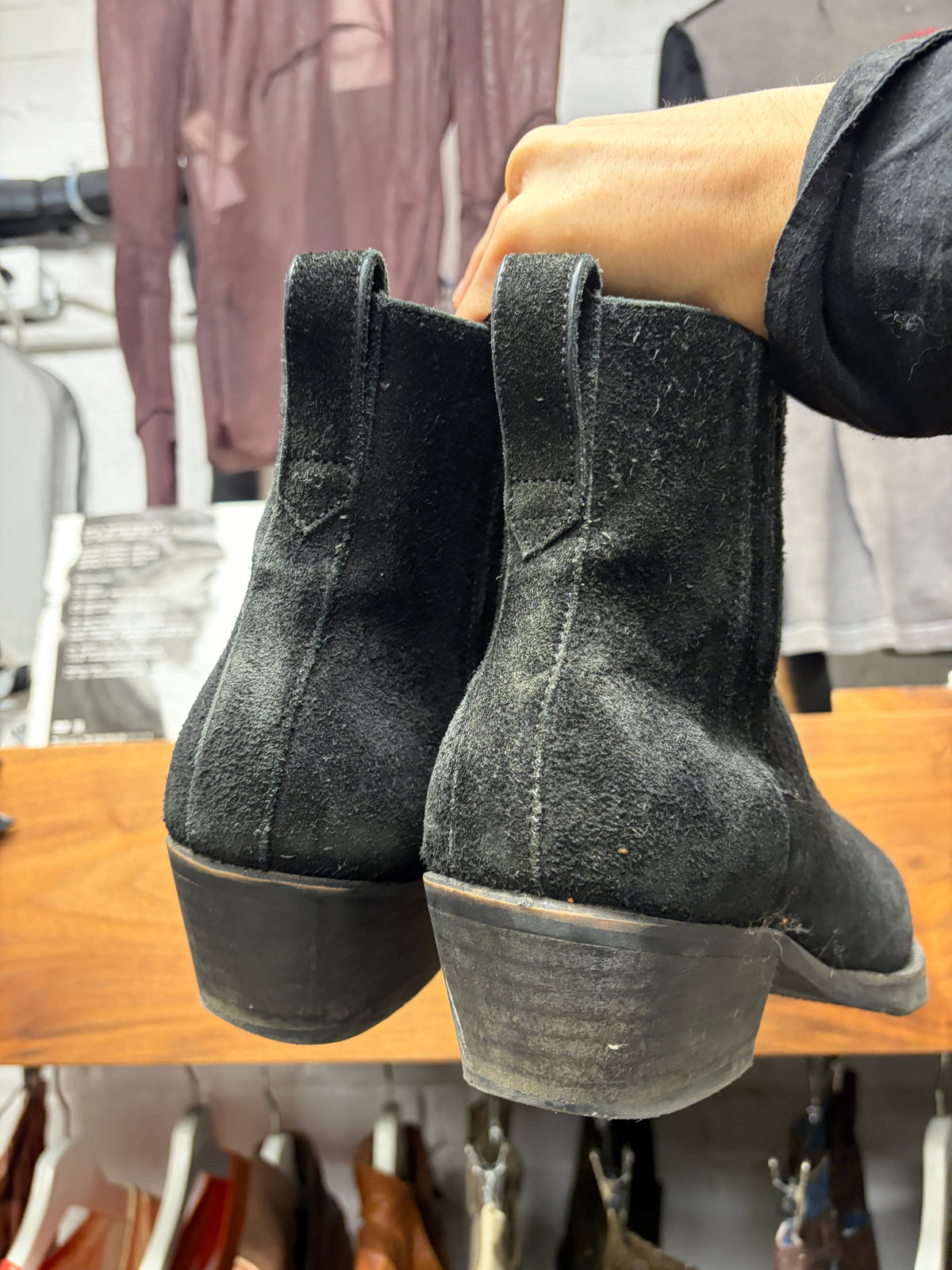 Our Legacy Black Hairy Suede ‘Cuban’ Pointed Toe Chelsea Boots