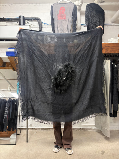 2000s Gucci Genuine Fox Fur Trim GG Monogram Black Scarf