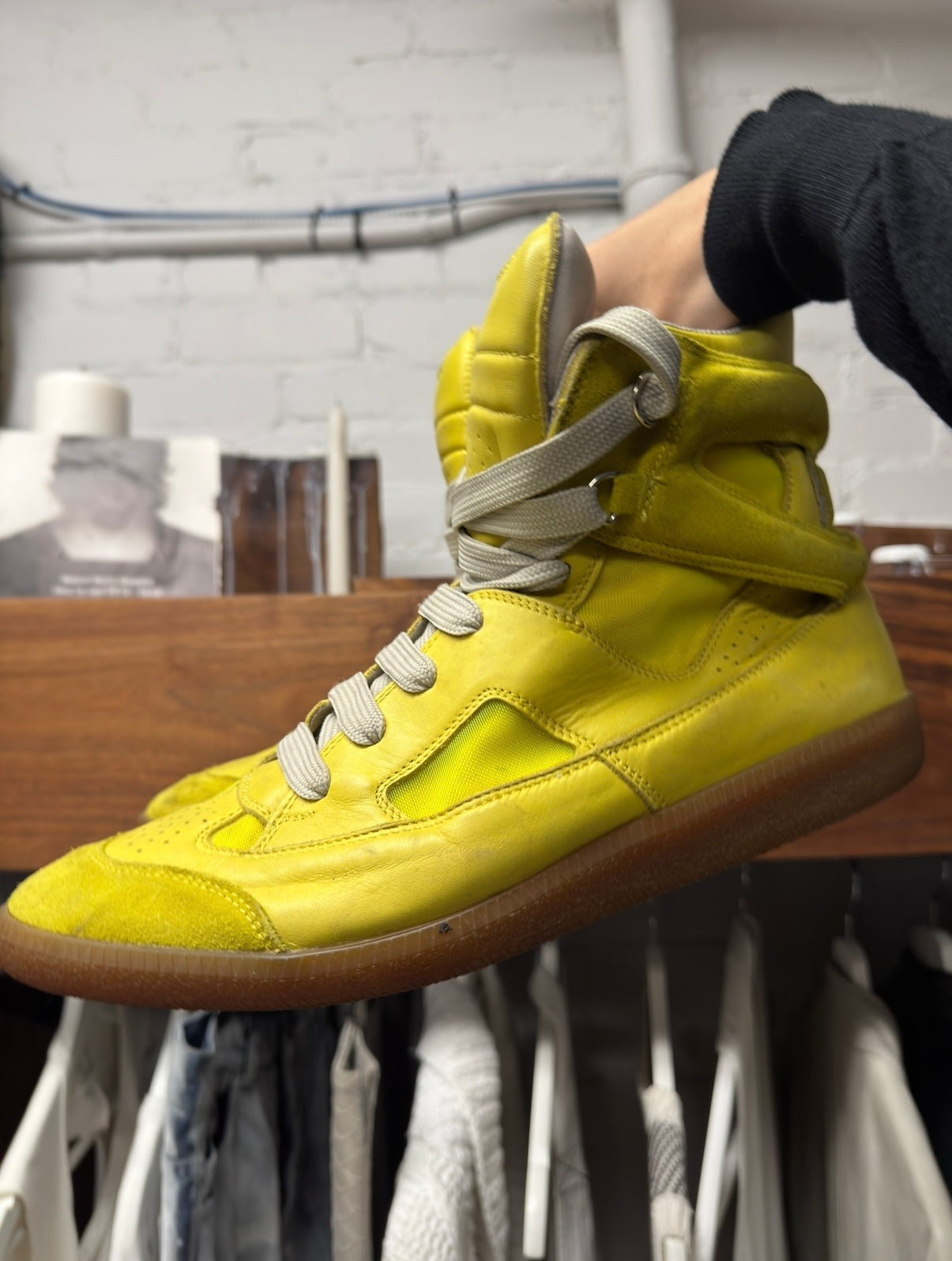 Maison Margiela G.A.T. Neon Suede/Gum Sole High Top Sneakers